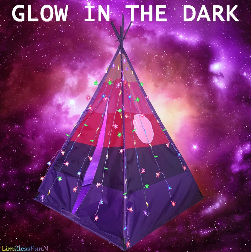 LimitlessFunN Teepee Kids Play Tent | Includes Star Lights & Carrying Case |, Children Indoor Playhouse for Girls, Toddlers, 42" D x 42" W x 60" H - Image 2